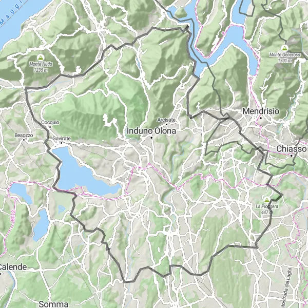 Karttaminiaatyyri "Brenta - Cunardo - Lago di Lugano - Clivio - Montalbano - Appiano Gentile - Carnago - Monte di Tordimonte - Biandronno - Gemonio - Monte Scirlago - Brenta" pyöräilyinspiraatiosta alueella Lombardia, Italy. Luotu Tarmacs.app pyöräilyreittisuunnittelijalla
