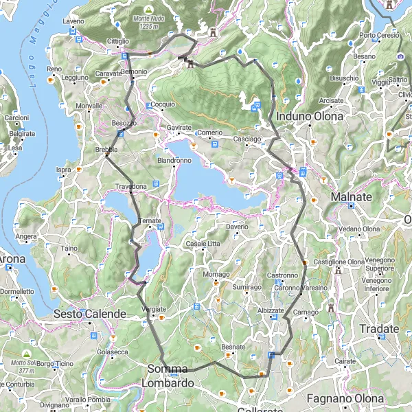 Kartminiatyr av "Kupert landeveissykkeltur til Monte Scirlago" sykkelinspirasjon i Lombardia, Italy. Generert av Tarmacs.app sykkelrutoplanlegger