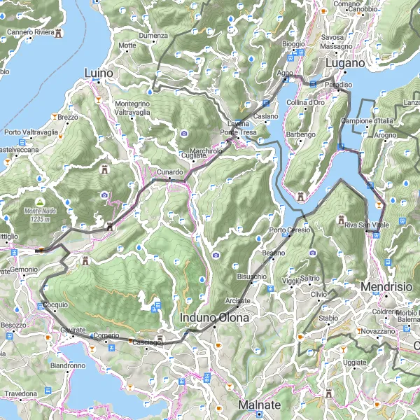 Miniatura della mappa di ispirazione al ciclismo "Avventura in bicicletta da Brenta a Orino" nella regione di Lombardia, Italy. Generata da Tarmacs.app, pianificatore di rotte ciclistiche