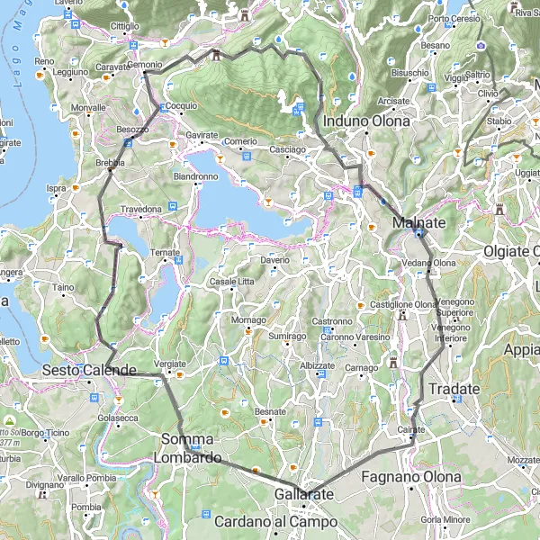 Miniatua del mapa de inspiración ciclista "Ruta de 86km en carretera desde Brenta" en Lombardia, Italy. Generado por Tarmacs.app planificador de rutas ciclistas