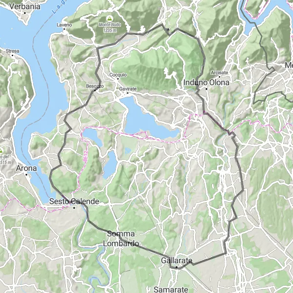 Zemljevid v pomanjšavi "Pozdrav z vzponom na Monte Scirlago" kolesarske inspiracije v Lombardia, Italy. Generirano z načrtovalcem kolesarskih poti Tarmacs.app