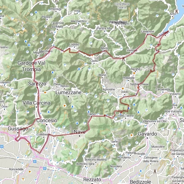 Zemljevid v pomanjšavi "Kolesarska pot od Brescie" kolesarske inspiracije v Lombardia, Italy. Generirano z načrtovalcem kolesarskih poti Tarmacs.app