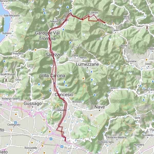 Mapa miniatúra "Gravel Route Dosso Boscone - Monte Ratto" cyklistická inšpirácia v Lombardia, Italy. Vygenerované cyklistickým plánovačom trás Tarmacs.app