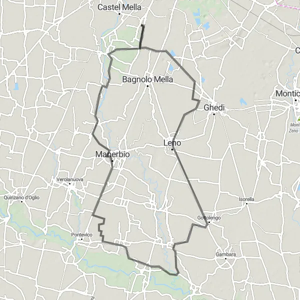 Map miniature of "The Lush Hills of Brescia" cycling inspiration in Lombardia, Italy. Generated by Tarmacs.app cycling route planner