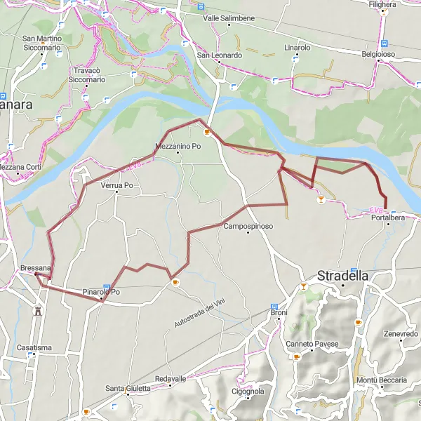 Miniatua del mapa de inspiración ciclista "Ruta de Grava en Bressana" en Lombardia, Italy. Generado por Tarmacs.app planificador de rutas ciclistas