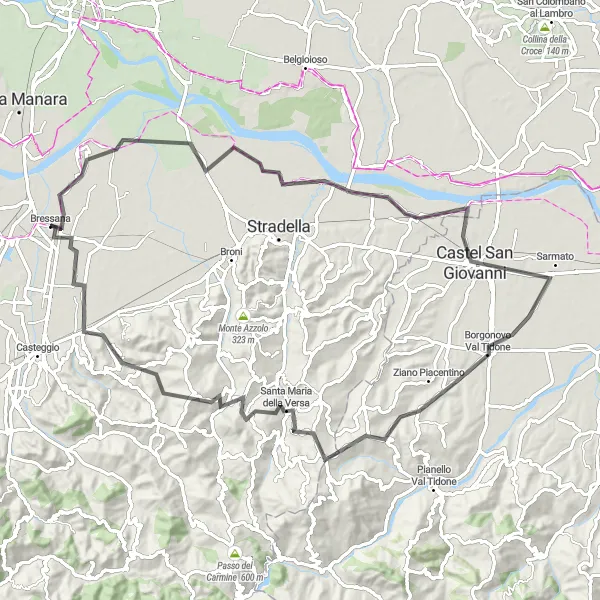 Miniatua del mapa de inspiración ciclista "Ruta de Castel San Giovanni a Castello di Argine" en Lombardia, Italy. Generado por Tarmacs.app planificador de rutas ciclistas