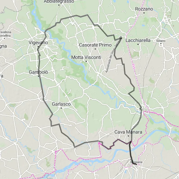 Miniatuurkaart van de fietsinspiratie "Fietsavontuur door Zuid-Lombardije" in Lombardia, Italy. Gemaakt door de Tarmacs.app fietsrouteplanner