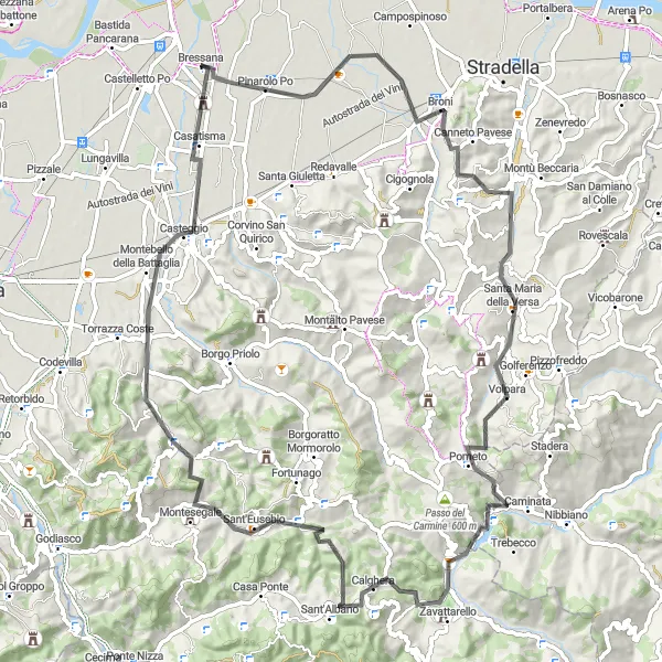 Miniaturní mapa "Cyklotrasa s výhledy v Lombardii" inspirace pro cyklisty v oblasti Lombardia, Italy. Vytvořeno pomocí plánovače tras Tarmacs.app