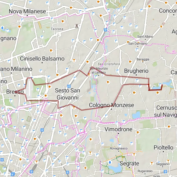 Miniature de la carte de l'inspiration cycliste "Boucle de Brugherio à Locomotiva Breda 830.017" dans la Lombardia, Italy. Générée par le planificateur d'itinéraire cycliste Tarmacs.app