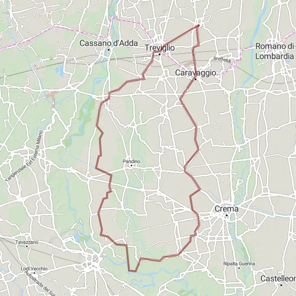 Zemljevid v pomanjšavi "Brignano Gera d'Adda - Corte Palasio" kolesarske inspiracije v Lombardia, Italy. Generirano z načrtovalcem kolesarskih poti Tarmacs.app