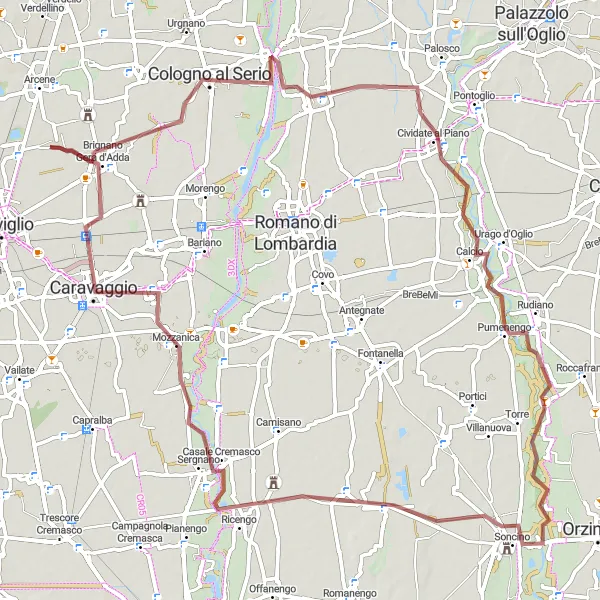 Miniaturní mapa "Gravelová trasa přes Martinengo" inspirace pro cyklisty v oblasti Lombardia, Italy. Vytvořeno pomocí plánovače tras Tarmacs.app