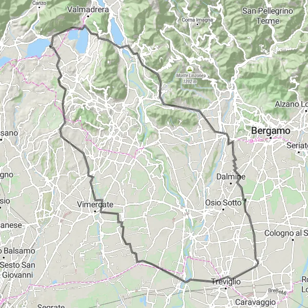 Miniaturní mapa "Jízda kolem Lombardie" inspirace pro cyklisty v oblasti Lombardia, Italy. Vytvořeno pomocí plánovače tras Tarmacs.app