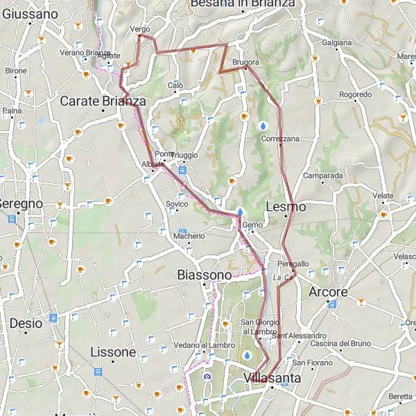 Miniatuurkaart van de fietsinspiratie "Gravelroute Triuggio - Calò" in Lombardia, Italy. Gemaakt door de Tarmacs.app fietsrouteplanner