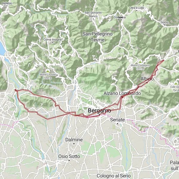 Map miniature of "Villa d'Adda Gravel Ride" cycling inspiration in Lombardia, Italy. Generated by Tarmacs.app cycling route planner