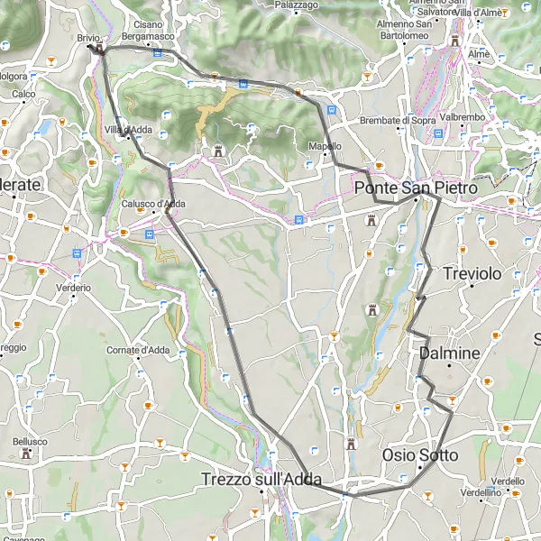 Miniaturní mapa "Cyklostezka přes Mapello" inspirace pro cyklisty v oblasti Lombardia, Italy. Vytvořeno pomocí plánovače tras Tarmacs.app