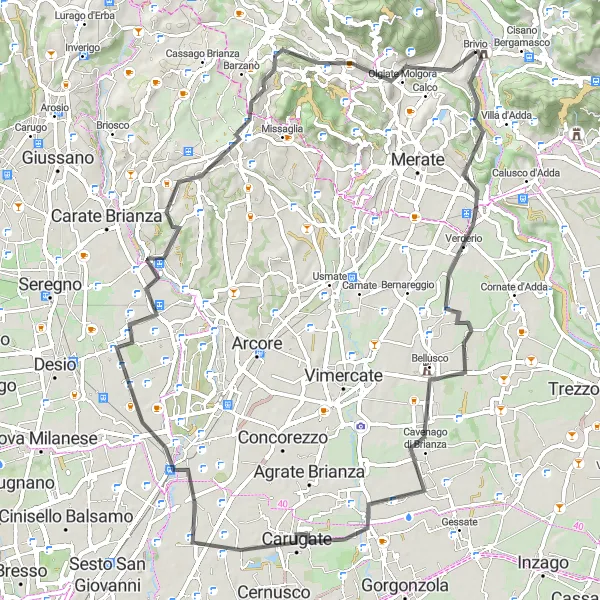 Map miniature of "The Scenic Road Adventure" cycling inspiration in Lombardia, Italy. Generated by Tarmacs.app cycling route planner