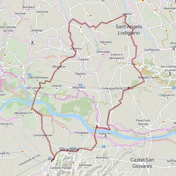 Miniaturekort af cykelinspirationen "Grusvej cykeltur til Stradella og Marzano" i Lombardia, Italy. Genereret af Tarmacs.app cykelruteplanlægger