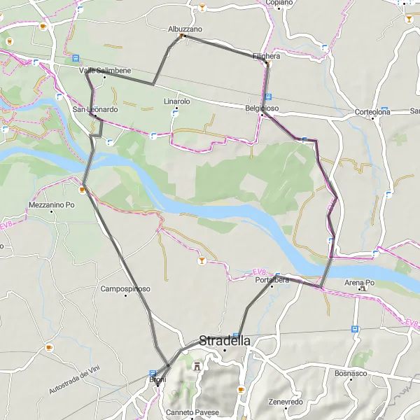 Miniature de la carte de l'inspiration cycliste "Itinéraire pittoresque de Broni" dans la Lombardia, Italy. Générée par le planificateur d'itinéraire cycliste Tarmacs.app