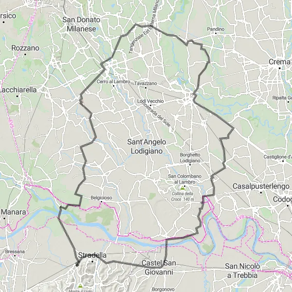 Zemljevid v pomanjšavi "Dolga kolesarska avantura po Lombardiji" kolesarske inspiracije v Lombardia, Italy. Generirano z načrtovalcem kolesarskih poti Tarmacs.app