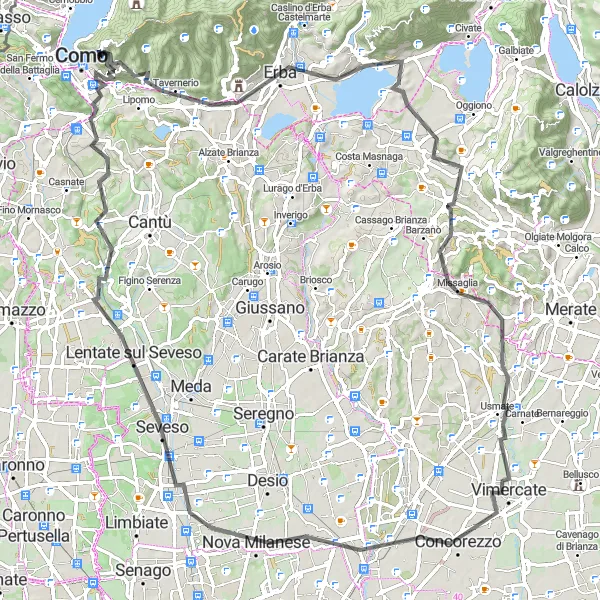 Miniatua del mapa de inspiración ciclista "Ruta de Carretera a Villa Fornasari" en Lombardia, Italy. Generado por Tarmacs.app planificador de rutas ciclistas