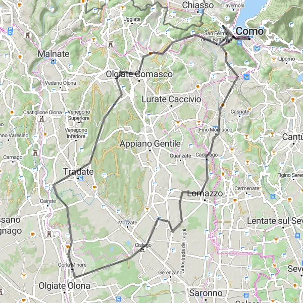 Map miniature of "Lakeside Serenity" cycling inspiration in Lombardia, Italy. Generated by Tarmacs.app cycling route planner