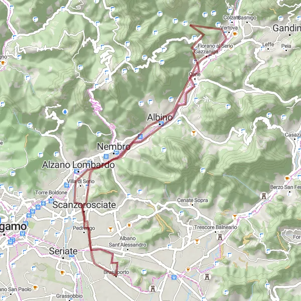 Zemljevid v pomanjšavi "Pot do Pradalunge, Monte Cloca in Gazzanige" kolesarske inspiracije v Lombardia, Italy. Generirano z načrtovalcem kolesarskih poti Tarmacs.app