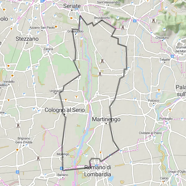 Miniaturní mapa "Zajímavá cyklotrasa Bagnatica" inspirace pro cyklisty v oblasti Lombardia, Italy. Vytvořeno pomocí plánovače tras Tarmacs.app