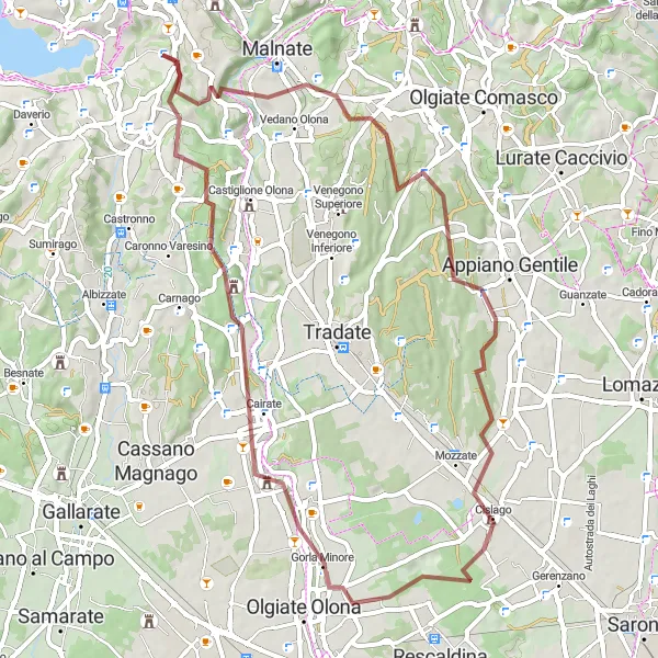 Kartminiatyr av "Grusvägsäventyr runt Cairate" cykelinspiration i Lombardia, Italy. Genererad av Tarmacs.app cykelruttplanerare