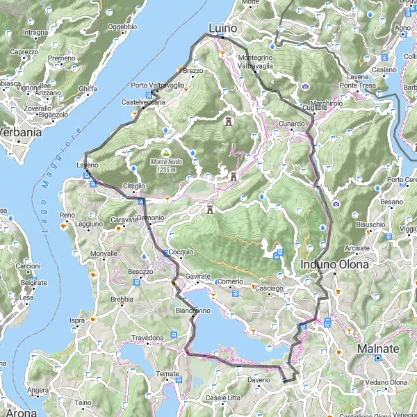 Miniatura della mappa di ispirazione al ciclismo "Giro in bicicletta da Buguggiate a Varese" nella regione di Lombardia, Italy. Generata da Tarmacs.app, pianificatore di rotte ciclistiche