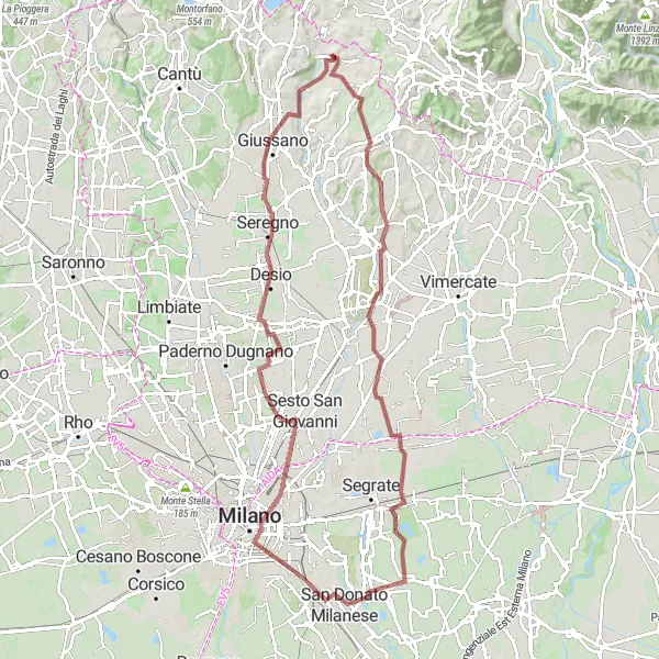 Map miniature of "The Gravel Adventure" cycling inspiration in Lombardia, Italy. Generated by Tarmacs.app cycling route planner