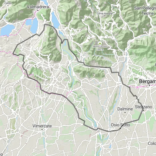 Karten-Miniaturansicht der Radinspiration "Herausfordernde Fahrt durch Olginate und Cornate d'Adda" in Lombardia, Italy. Erstellt vom Tarmacs.app-Routenplaner für Radtouren