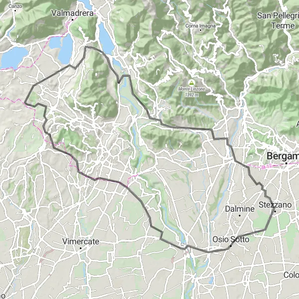 Map miniature of "The Olginate Adventure" cycling inspiration in Lombardia, Italy. Generated by Tarmacs.app cycling route planner