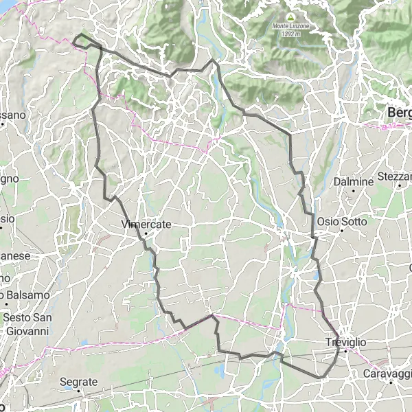 Map miniature of "The Brivio Loop" cycling inspiration in Lombardia, Italy. Generated by Tarmacs.app cycling route planner