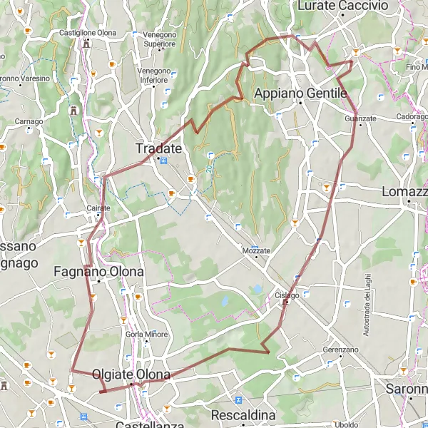 Miniatua del mapa de inspiración ciclista "Ruta Gravel a través de Fenegrò y Oltrona di San Mamette" en Lombardia, Italy. Generado por Tarmacs.app planificador de rutas ciclistas