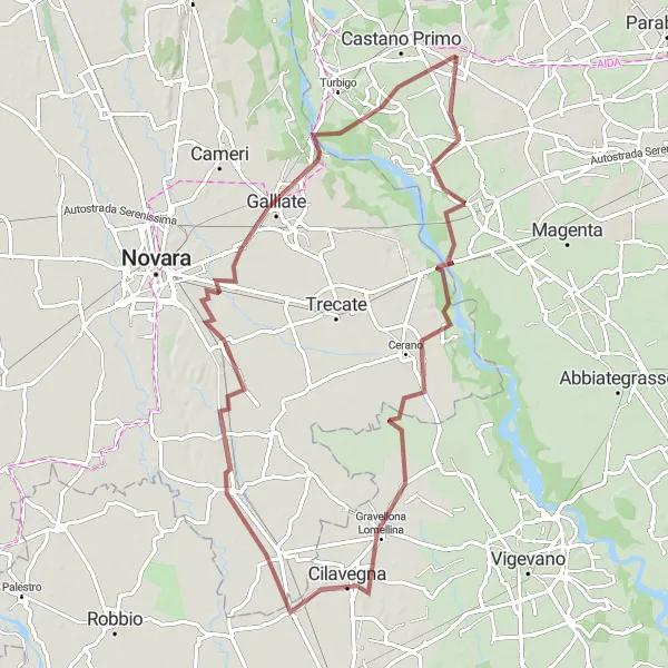 Miniatura della mappa di ispirazione al ciclismo "Il Giro di Cuggiono e Galliate" nella regione di Lombardia, Italy. Generata da Tarmacs.app, pianificatore di rotte ciclistiche