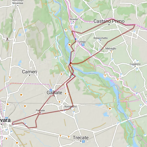 Miniatua del mapa de inspiración ciclista "Ruta de Grava desde Buscate hacia Castano Primo" en Lombardia, Italy. Generado por Tarmacs.app planificador de rutas ciclistas