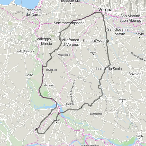 Karttaminiaatyyri "Haastava reitti Lombardian maaseudulla" pyöräilyinspiraatiosta alueella Lombardia, Italy. Luotu Tarmacs.app pyöräilyreittisuunnittelijalla