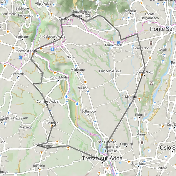 Kartminiatyr av "Cykelrutt till Monte Robbio och Trezzo sull'Adda" cykelinspiration i Lombardia, Italy. Genererad av Tarmacs.app cykelruttplanerare