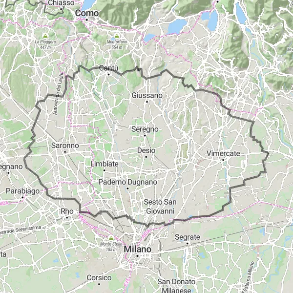 Miniatura della mappa di ispirazione al ciclismo "Avventura in bici da Busnago a Sulbiate" nella regione di Lombardia, Italy. Generata da Tarmacs.app, pianificatore di rotte ciclistiche