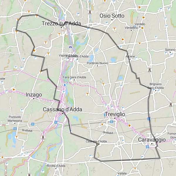 Karten-Miniaturansicht der Radinspiration "Fahrradtour nach Trezzo sull'Adda und zurück" in Lombardia, Italy. Erstellt vom Tarmacs.app-Routenplaner für Radtouren