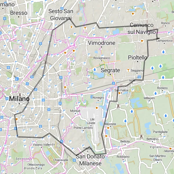 Miniatuurkaart van de fietsinspiratie "Ontdek Noord-Italië: Fietsen van Bussero naar Milaan en terug" in Lombardia, Italy. Gemaakt door de Tarmacs.app fietsrouteplanner