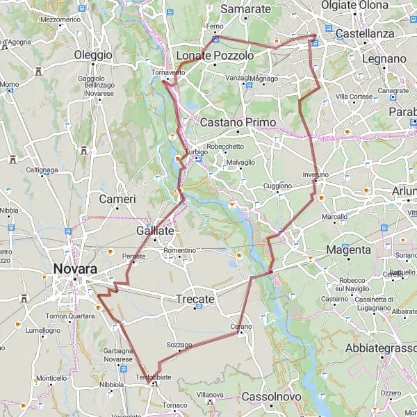Mapa miniatúra "Kamenistá trasa z Inveruno" cyklistická inšpirácia v Lombardia, Italy. Vygenerované cyklistickým plánovačom trás Tarmacs.app