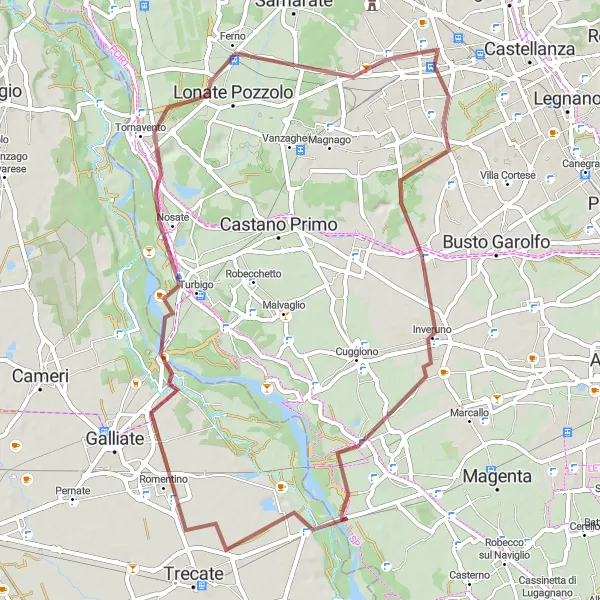 Zemljevid v pomanjšavi "Ravne poti okoli Busto Arsizia" kolesarske inspiracije v Lombardia, Italy. Generirano z načrtovalcem kolesarskih poti Tarmacs.app