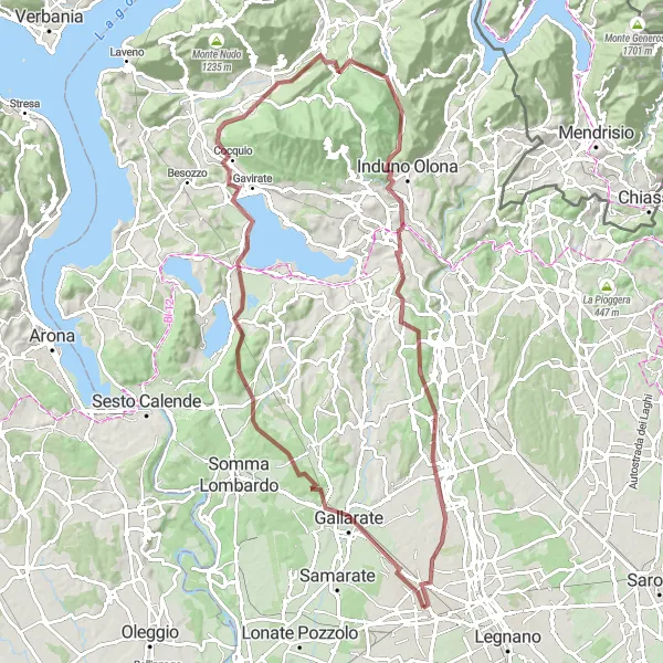 Map miniature of "Gravel Adventure in the Varese Area" cycling inspiration in Lombardia, Italy. Generated by Tarmacs.app cycling route planner