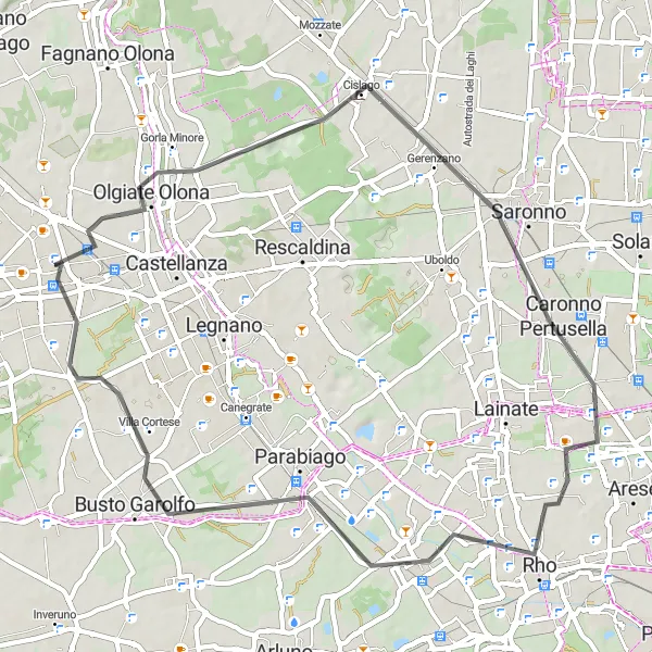 Miniaturní mapa "Road Cycling Tour to Villa Cortese" inspirace pro cyklisty v oblasti Lombardia, Italy. Vytvořeno pomocí plánovače tras Tarmacs.app
