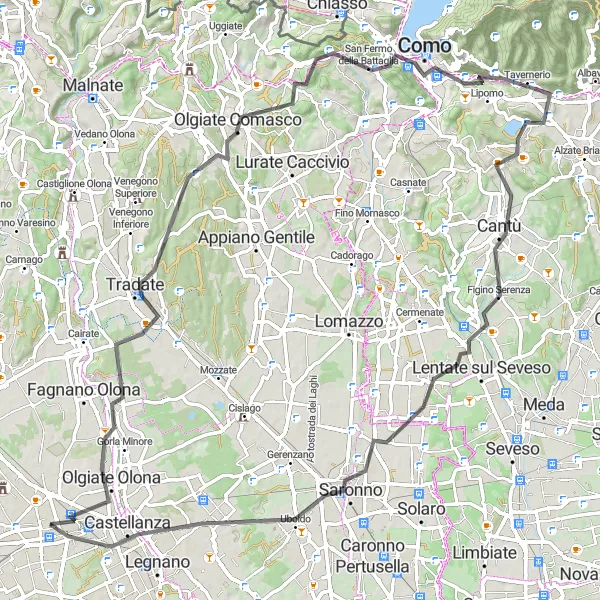 Miniatura della mappa di ispirazione al ciclismo "Cicloturismo da Busto Arsizio a Sant'Edoardo" nella regione di Lombardia, Italy. Generata da Tarmacs.app, pianificatore di rotte ciclistiche