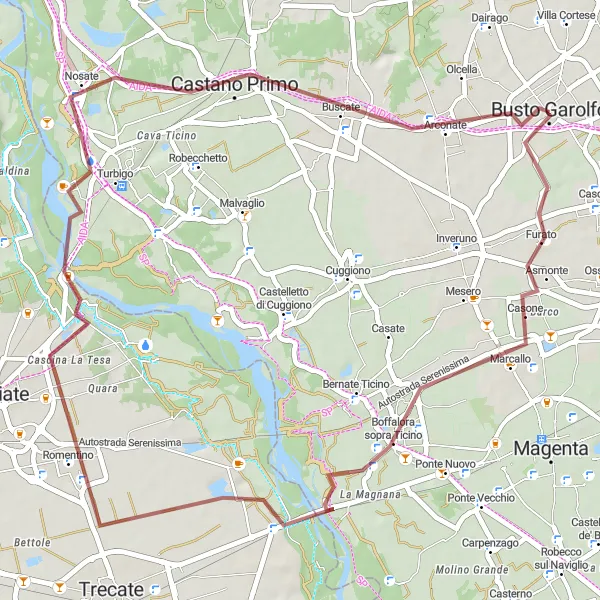 Miniaturní mapa "Cyklistická trasa Boffalora sopra Ticino - Arconate" inspirace pro cyklisty v oblasti Lombardia, Italy. Vytvořeno pomocí plánovače tras Tarmacs.app