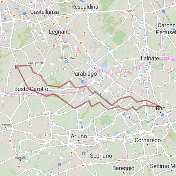 Map miniature of "Scenic Gravel Route near Busto Garolfo" cycling inspiration in Lombardia, Italy. Generated by Tarmacs.app cycling route planner