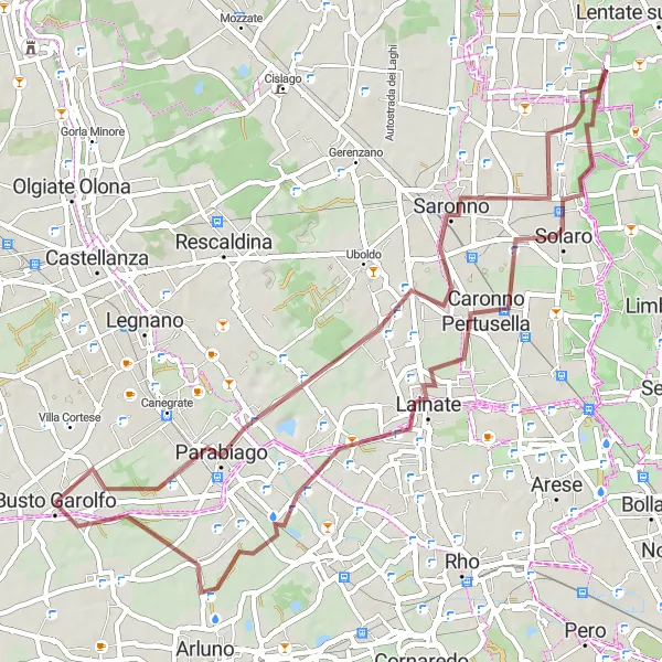 Mapa miniatúra "Cyklistický výlet do prírody z Busto Garolfo" cyklistická inšpirácia v Lombardia, Italy. Vygenerované cyklistickým plánovačom trás Tarmacs.app
