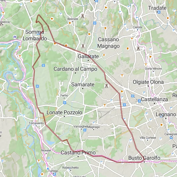 Kartminiatyr av "Grusvägscykling från Busto Garolfo" cykelinspiration i Lombardia, Italy. Genererad av Tarmacs.app cykelruttplanerare
